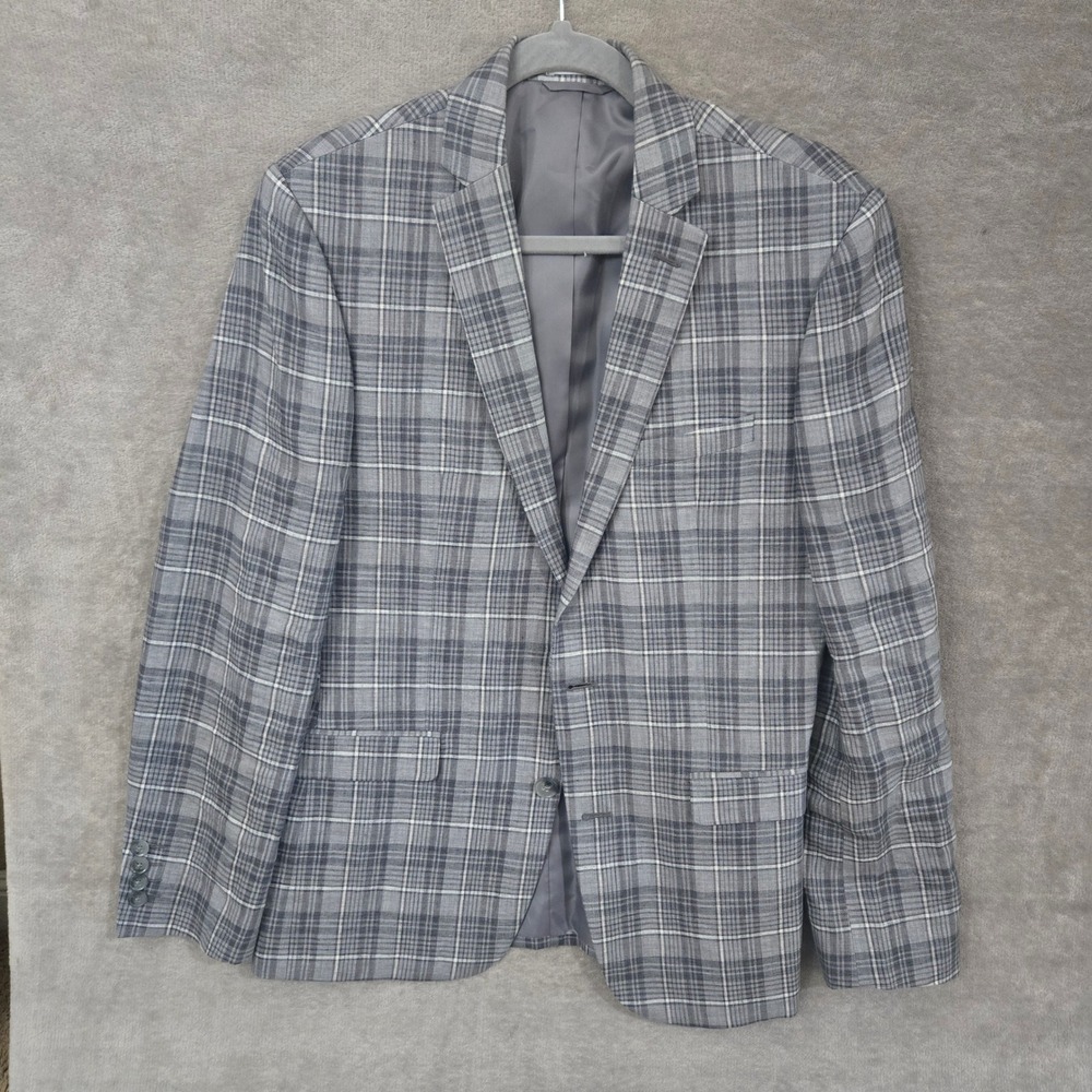 Bar III Blazer Mens 38R Grey Linen Window Pane Plaid Gray Professional‎ Workwear